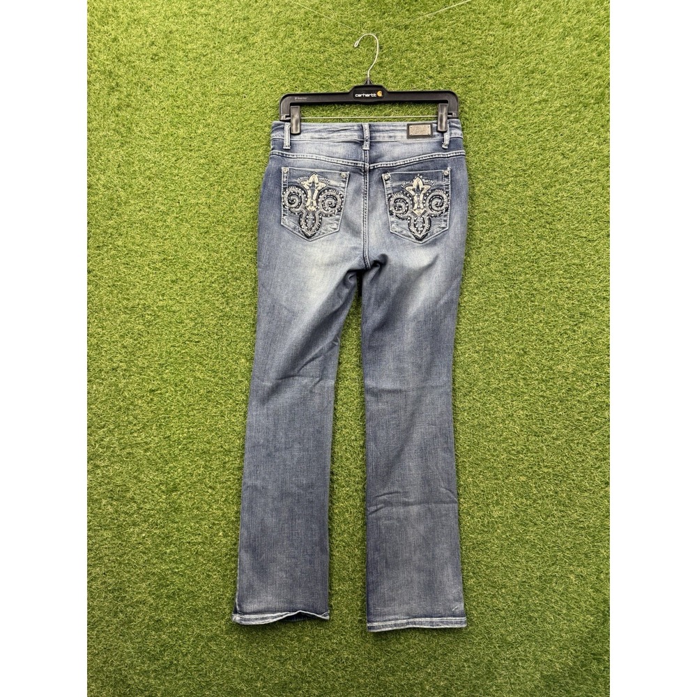 Earl Jean Womens Jeans Womens 6 Slim Boot Medium Wash Flap Pockets Embroidered